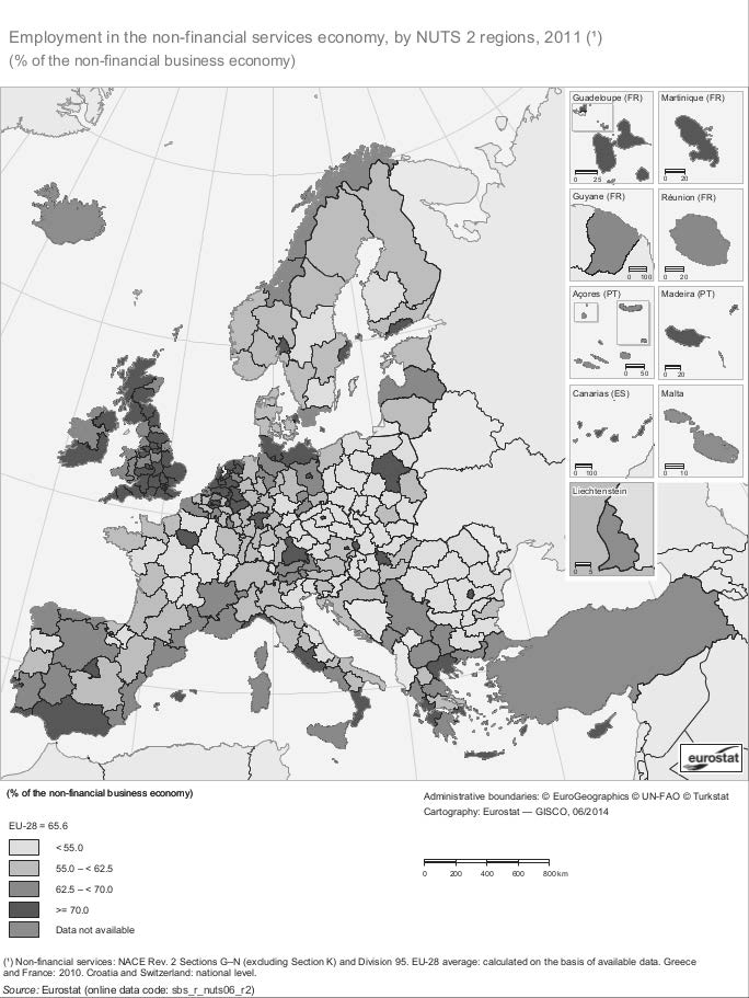 Figura 2 – Il terziario in Europa Eurostat, Regional Yearbook 2014