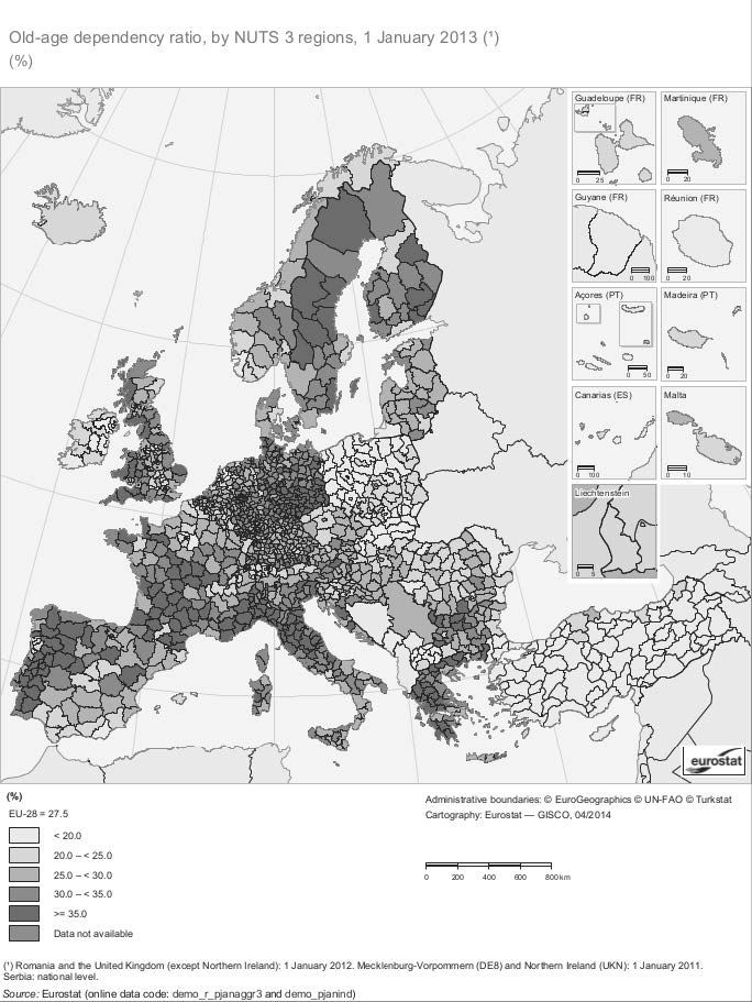 Figura 11 – Quota di popolazione anziana Eurostat, Regional Yearbook 2014